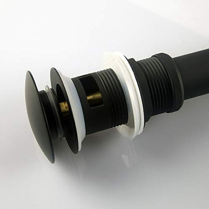Shile Matte Black Push and Seal Pop Up Drain Stopper with Overflow for Bathroom Faucet Vanity Sink