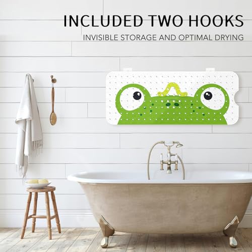 PRATIQUE Kids Bath Mat for Tub Non Slip，40 X 16 Inch Extra Long Kids Bathtub Mat Frog Bathtub Shower Mat Safety Anti Slip with Suction Cups and Drain Holes, Machine Washable - color: Frog