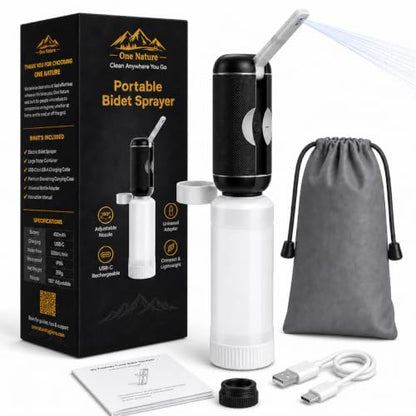 Travel Bidet, Portable Bidet Sprayer ONE NATURE 500mL/m IPX6 Waterproof Electric High Pressure Handheld Bidet Sprayer USB-C Rechargeable for Women Men Baby Bidet Peri Bottle Postpartum Clean (Black) - color: Black