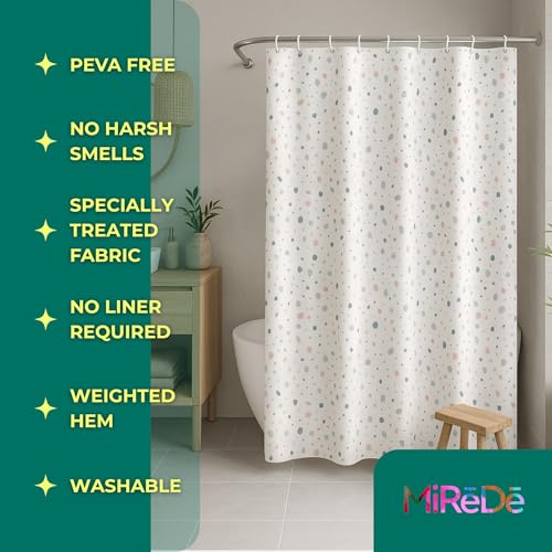 Waterproof Shower Curtain 72x72 – Fabric Bathroom Curtain with Weighted Hem & Rustproof Grommets – Washable Speckled Design with 12 Hooks – Decorative Polyester Shower Curtain for Bathroom