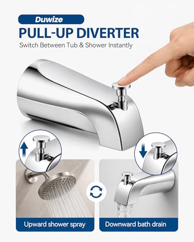 Universal Bathtub Faucet with Diverter, Tub Spout Replacement Fits 1/2" Slip-on Copper Pipe and 1/2" & 3/4" IPS Threaded, Bathroom Tub Faucet Set with Adapters and Hex Wrench (Chrome) - color: Chrome