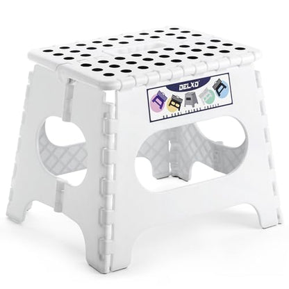 Delxo Folding Step Stool,11 Inch Non-Slip Foldable Step Stools for Kids and Adults,Portable Foldable Step Stool Lightweight Small Folding Stool with Handle for Kitchen Bathroom in White,1 Pack | Foldable Step Stool 11",Non-Slip Foot Stools with Handle,Lig