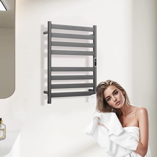 Heated Wall Mounted Electric Towel Warmer Rack,Timer & Temperature Control, 8 Bar Stainless Steel Towel Heater for Bathroom (Gunmetal Grey, 8 Bars) - color: Gunmetal Grey, size: 8 Bars