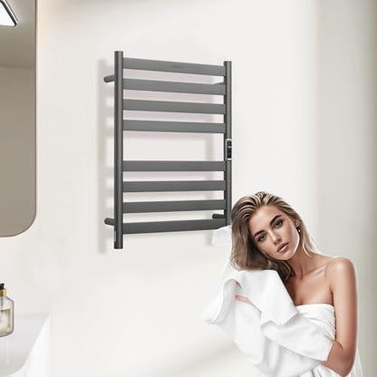 Heated Wall Mounted Electric Towel Warmer Rack,Timer & Temperature Control, 8 Bar Stainless Steel Towel Heater for Bathroom (Gunmetal Grey, 8 Bars) - color: Gunmetal Grey, size: 8 Bars