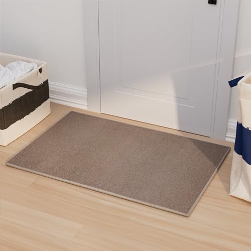 AREDO Door mat with Non Slip Rubber Backing, Washable Soft Floor Carpet for Kitchen, Hallway, Entryway Indoor, Bedroom, Laundry, Low Pile Area Rugs, Solid Color with Pointillism Style, 2 * 3 ft Brown - color: Brown, size: 3' x 2' (Runner)