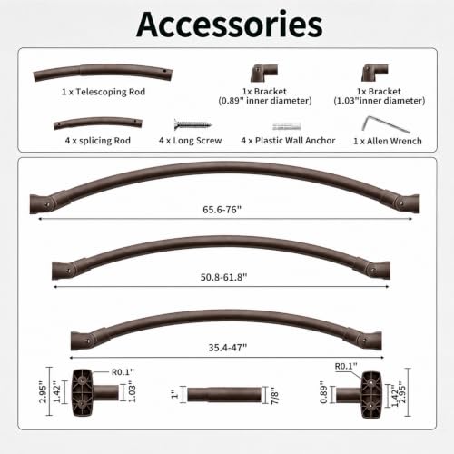 Bronze Curved Shower Curtain Rod for Bathroom 33-78 In Adjustable Extra Wide Curved Shower Rod, RustProof Stainless Steel Round Shower Rods for Bathtub, Stall Need Drilling - color: Bronze