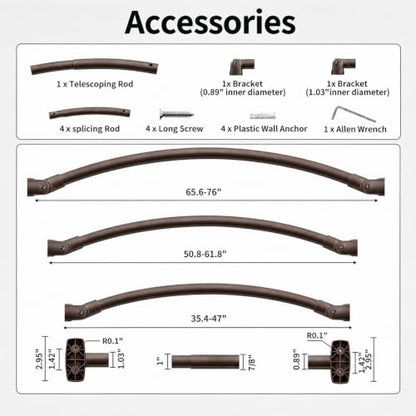 Bronze Curved Shower Curtain Rod for Bathroom 33-78 In Adjustable Extra Wide Curved Shower Rod, RustProof Stainless Steel Round Shower Rods for Bathtub, Stall Need Drilling - color: Bronze