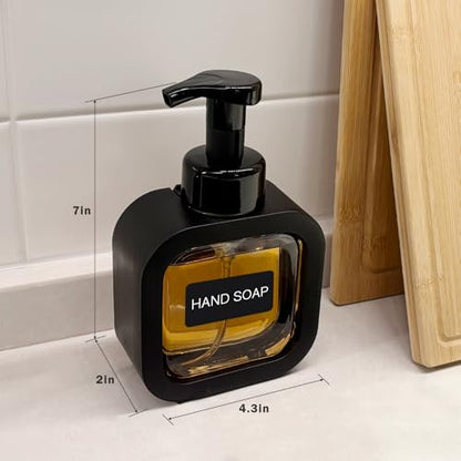 Foaming Soap Dispenser, 300ml (10oz) Plastic Refillable Foaming Hand Soap Dispenser with 8 Pcs Waterproof Labels, Foam Pump Bottle for Bathroom and Kitchen (Black) - color: Black