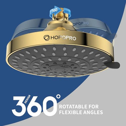 HOPOPRO 5-Mode High Pressure Shower Head - The Washington Post, NBC News, Today TV Show Recommended - High Flow Fixed Showerheads (6 Inch Gold) | The Washington Post, NBC News, Today TV Show Recommended, Consumer Reports Tested High Flow Fixed Shower Head