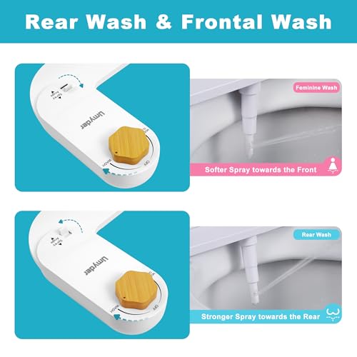 Bidet Attachments for Toilet Seat Non-Electric Cold Wash | Self-Cleaning Retractable Nozzle,Adjustable Water Pressure&Spray Angle,Fits Elongated & Round Toilet,Bamboo Knob,Easy Install