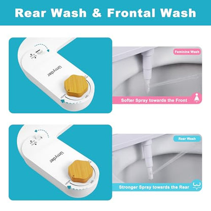 Bidet Attachments for Toilet Seat Non-Electric Cold Wash | Self-Cleaning Retractable Nozzle,Adjustable Water Pressure&Spray Angle,Fits Elongated & Round Toilet,Bamboo Knob,Easy Install