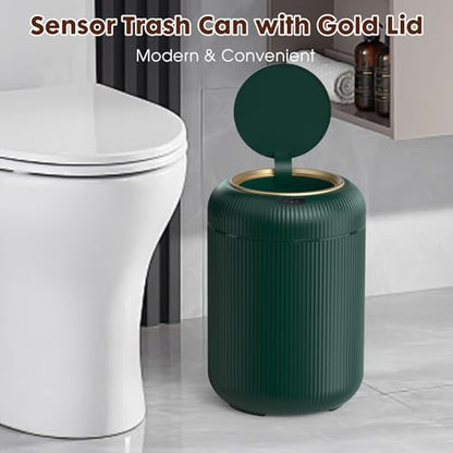Procade Touchless Sensor Trash Can Bathroom,Small Gold + Green Garbage Can | 3 Gallon Automatic Garbage Can,Smart Room Trash Bin,Mini Auto Plastic Waste Basket for Office,Bedroom,Dorm,Toilet,Rv,Kitchen - color: Green