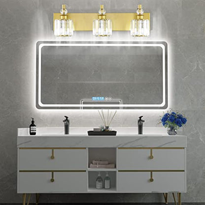 Ralbay Crystal Vanity Light 3 Light Gold Crystal Bathroom Vanity Lights Fixtures Over Mirror Modern Gold Vanity Light - color: Gold, size: 24 inch