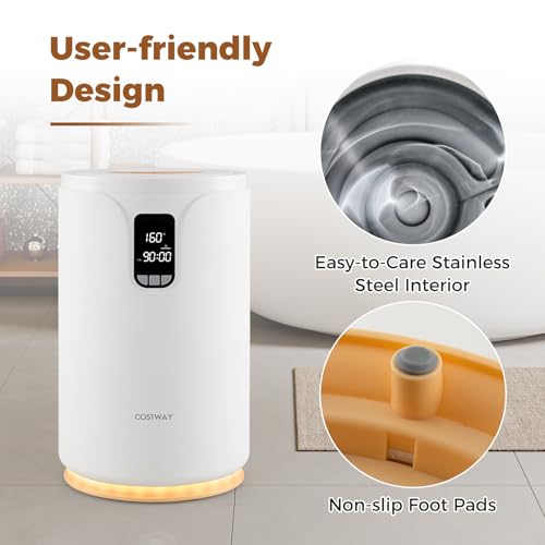 COSTWAY 20L Towel Warmer Bucket, Blanket Warmer with RGB Light, 30/60/90 Min, 0.5-24H Adjustable Delay Timer, Updated Towel Heater for Spa, Fits up to Two 45” x 70” Oversized Towels, Bathrobes