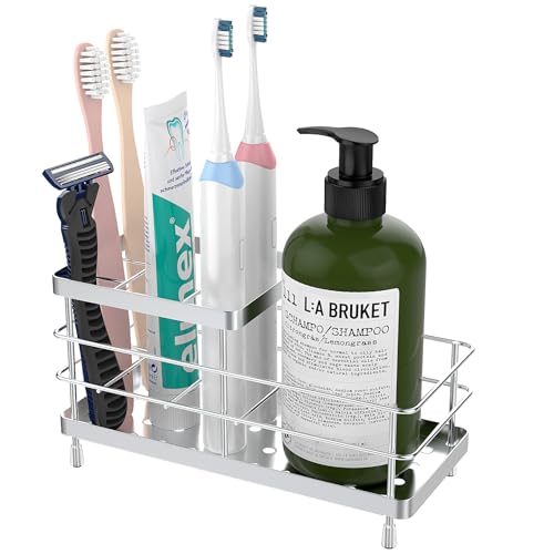 Luxspire Toothbrush Holders, 6 Slots Stainless Steel Tooth Brush Holder with Drainage, Toothbrush Holder for Bathroom Countertop & Kitchen Sink, Bathroom Accessories, Silver | Toothbrush Holders With Drainage, For Bathroom Countertop & Kitchen Sink, Bathr