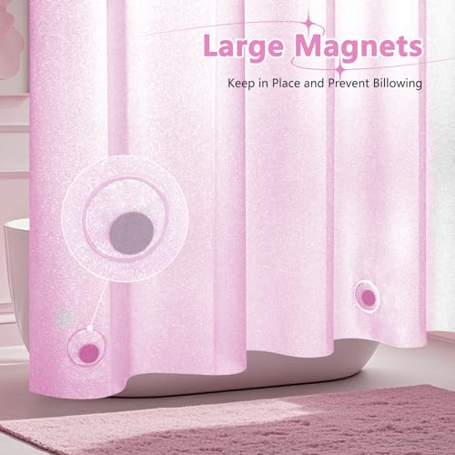 Seenus Dreamy Pink Glitter PEVA Shower Stall Curtain 48 x 72 inch, Waterproof Plastic Sparkle Shower Curtain Liner with Large Magnets, Blingbling Shimmery Bathroom Shower Curtain Rose Pink - color: Glitter Pink, size: 48"W x 72"L (Pack of 1)