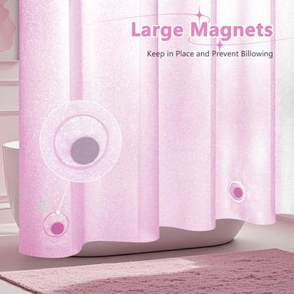 Seenus Dreamy Pink Glitter PEVA Shower Curtain Extra Long 78 Length, Waterproof Plastic Sparkle Shower Curtain Liner with 3 Large Magnets, 72x78 Inch Shimmery Rose Pink Bathroom Shower Curtain - color: Glitter Pink, size: 72"W x 78"L (Pack of 1)
