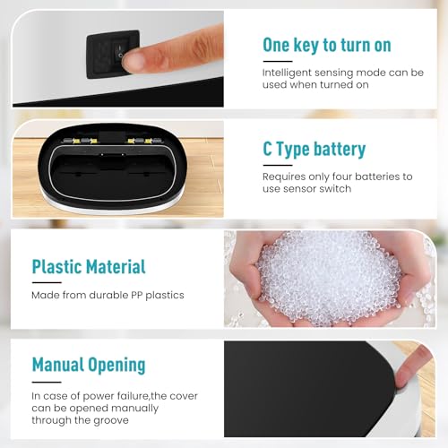 13 Gallon Automatic Kitchen Trash Can with Lid, Touchless Motion Sensor Garbage Can - Hygienic, Odor Control, Waterproof Waste Bin for Kitchen Bathroom Bedroom Office (50L), PP Plastic, White - color: White