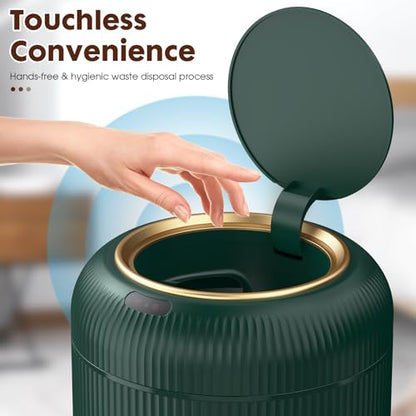 Procade Touchless Sensor Trash Can Bathroom,Small Gold + Green Garbage Can | 3 Gallon Automatic Garbage Can,Smart Room Trash Bin,Mini Auto Plastic Waste Basket for Office,Bedroom,Dorm,Toilet,Rv,Kitchen - color: Green