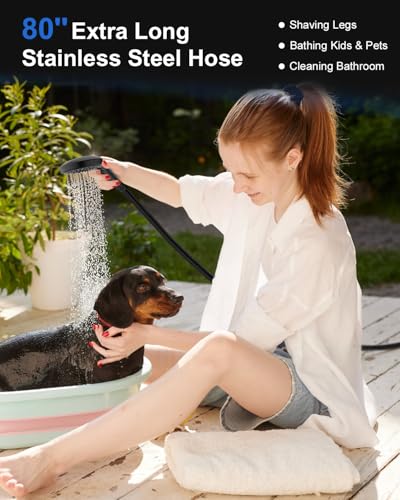Shower Head with Handheld, High Pressure Showerhead with Hose Black | 80" Extra Long Stainless Steel Hose & Adjustable Bracket, Shower Heads with ON/OFF Switch for Pets Bath - color: Matte Black, style: 6 Spray-Settings