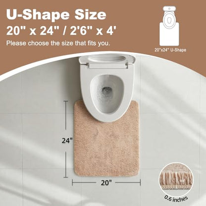 TYUU Toilet Rug, Ultra Soft Toilet Rugs U Shaped Machine Washable Non Slip Absorbent Quick Dry Toilet Mat with Rubber Backing, Beige 20" x 24" U Shape - color: Beige, size: 20" x 24" U Shape