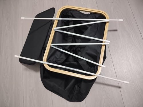 Slim Bamboo Laundry Hamper with Lid, Collapsible Clothes Hamper with Removable Inner Bag and Fiberglass Support Rods, Narrow Laundry Basket for Bedroom Bathroom Dorm, Black, 15.7 x 11.8 x 23.6 In