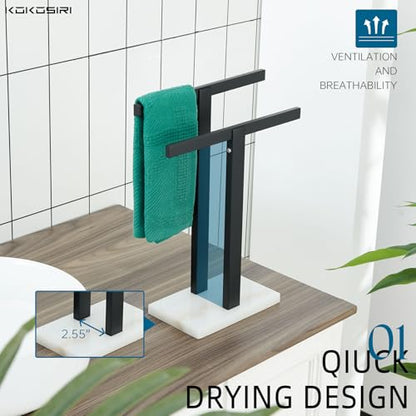 KOKOSIRI Hand Towel Bars Matte Black Towel Racks with Marble Base for Bathroom Kitchen Vanity Countertop, Stainless Steel 15.7'' Height THS0001-SM-BK - color: Matte Black, size: 2-Bar