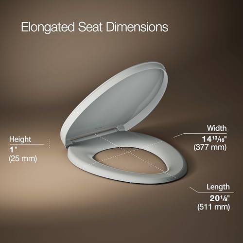 KOHLER K-26801-95 Impro ReadyLatch Quiet Close Elongated Toilet Seat, Grip-Tight Bumpers, New Home Essentials, Slam Prevention, Ice Grey - color: Ice Gray, size: Elongated