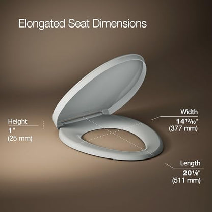 KOHLER K-26801-95 Impro ReadyLatch Quiet Close Elongated Toilet Seat, Grip-Tight Bumpers, New Home Essentials, Slam Prevention, Ice Grey - color: Ice Gray, size: Elongated
