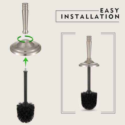 Stainless Steel Toilet Brush and Holder Set，Toilet Bowl Brush and Holder | Heavy Duty Silver Toilet Brush for Bathroom, Toilet Cleaner Brush，Deep Cleaning，Space Saving, Covered Brush（Stain Nickel） - color: Satin Nickel