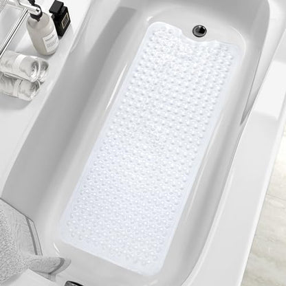 MOONFLY Shower and Bathtub Mat,40x16 Inches,Extra Long Non Slip Mats with Suction Cups and Drain Holes, Machine Washable and Anti Slip Bathmats, Bathroom Mats for Tub Nonslip (Clear) - color: Clear