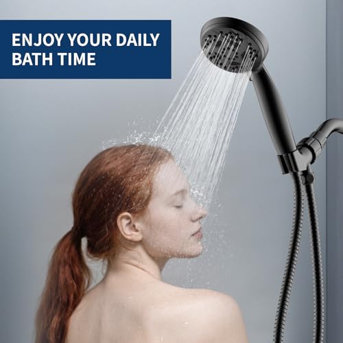 6-Mode Shower Head with Handheld, High Pressure Handheld Showerhead, Black | 3.94 Inch Handheld Spray with 59 Inch Stainless Steel Hose and Adjustable Shower Holder, Tool-free Installation - color: Black-3.94 Inch
