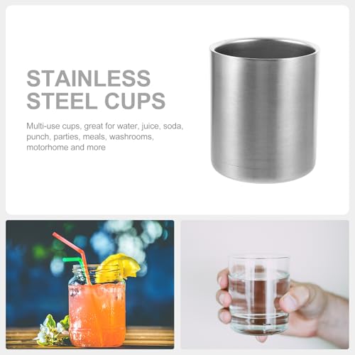 DOITOOL Toothbrush Holder for Bathroom, 304 Stainless Steel Toothbrush Tumbler Cup Water Cup Beverages Beer Cup for Home Party Travel (Silver, 300ml)