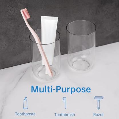 NiHome Bathroom Toothbrush Holder Cups 3Pcs, Reusable Plastic 13.5oz Clear | Unbreakable Food-Grade 400ml Mouthwash Tumbler, Dishwasher Safe Drinking Mugs, Multi-Use For RV Travel Vanity Camping - color: Clear