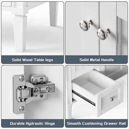 36" Bathroom Vanity with Sink, Solid Wood Frame Modern Bathroom Vanity, Bathroom Single Sink Cabinet with Charging Station, White - color: White, size: 36 inch