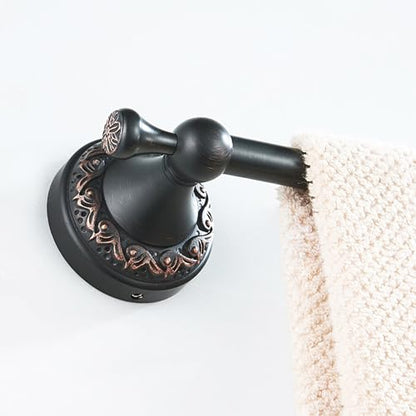 Oil Rubble Bronze Brass Bath Towel Holder Towel Rack, Wall Mounted Black Bathroom Hardware Accessories, Pattern Carving Design - color: Towel Holder