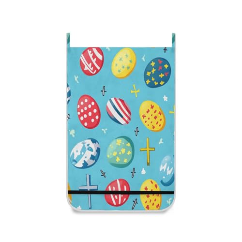 Hanging Laundry Hamper Over the Door with Stainless Steel Hooks Rack Dirty Clothes Wall Mounted Hamper Basket Bag 29.5X20inch Blue Easter Eggs and Nails1 - color: Blue Easter eggs and Nails, size: 20x29.5inx1
