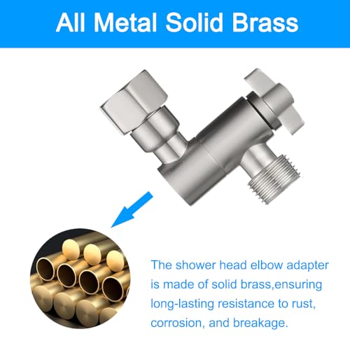 All Metal Adjustable Shower Angle Adapter, 360° Adjustable Swivel Shower Head Elbow Adapter, Shower Head Extension Adapter, Shower Arm Extension for Fixed Rain Showerhead, Brushed Nickel