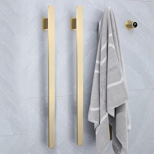 Bathroom Heated Towel Rack, Brushed Gold Towel Warmer, 3Bars, 110V | Smart Touch Control, Wall Mounted, Concealed Hardwired, Stainless Steel, Dry Towels in Modern Bathrooms, Space-Saving Design - color: Brushed Gold-3 Bars