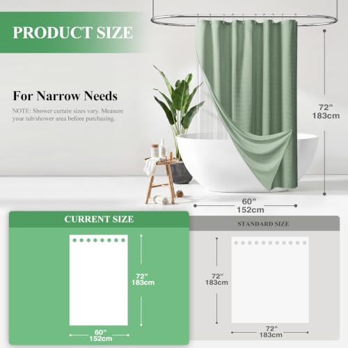Stall 3 in 1 Waffle Shower Curtain Set with Liner 60x72 Sage Green | 60 Inch Wide, Waterproof Clear PEVA Liner, 256GSM Heavy Duty Fabric, Hotel Luxury Shower Curtains for Bathroom, 10 Hooks - color: A Sage Green, size: 60"W x 72"L (Pack of 1)