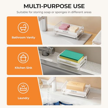 MOPMS Soap Dish for Shower, Carbon Steel Bar Soap Holder with Drainage | Durable Soap Saver with Water Tray for Bathroom, Kicthen Sink and Countertop - color: White