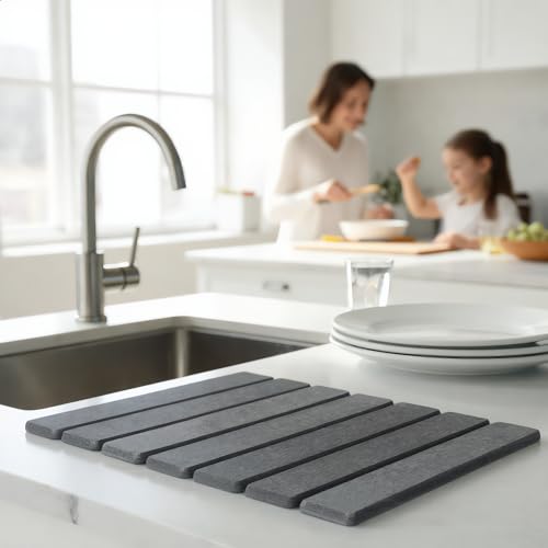 Super Absorbent Stone Dish Drying Mat – 16" x 12" Compact Fast-Drying Diatomite Mat for Countertops, Cups & Small Dish Loads - size: 16" x 12"