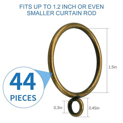 44 Pack Curtain Rings with Eyelets, Metal Drapery Rings for Pinch Pleat Curtains, Drape Ring 1.5 Inch I D, Fits Up to 1.2 in Rod (Bronze) - color: Antique Bronze