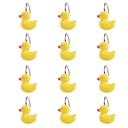 Two Fish Home Yellow Duck Shower Curtain Rings Set of 12 Decorative Yellow Duckes Shower Curtain Hooks S/12 - color: Yellow