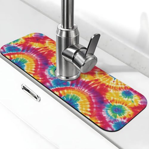 Abstract Colorful Tie Dye Kitchen Sink Splash Guard Faucet Mat Super Absorbent Fast Drying Mat Sink Gadgets-Fast Drying Pad Sink Mat For Kitchen Bathroom (15" X 5.5" ) - color: Tie Dye