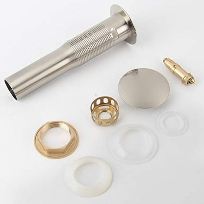 Bathroom Sink Pop Up Drain with Overflow, Strainer, Brushed Nickel | Solid Brass with Detachable Basket Strainer; 7 in. Closed/7.5 in. Open; 1-1/2 in. Min Drain Opening; Push-button Stopper - color: Brushed Nickel, size: Big Popup Cap