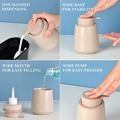 Bosilunlife 12Oz Ceramic Foam Soap Dispenser for Bathroom Kitchen Counter | Premium countertop foam pump creates delicate dense foam, stable desktop placement, Khaki - color: Khaki