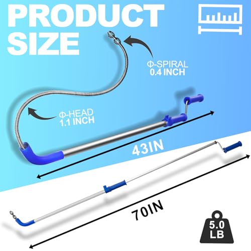 Toilet Auger 6FT DIY Plumbing Snake Drain Cleaner Tool Closet Auger with Non-Scratch Silicone Protection Head, Rust-Resistant Steel,No Plumber Needed for Heavy Toilet Blockages - color: Blue (6FT)