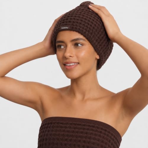 Luxury Organic Japanese Cotton Waffle Spa Headband for Women | Adjustable Towel Headband with Magic Tape | Makeup, Face Washing, Facial, Cosmetic & Skincare, Gift for Her Self-Care (Dark Cocoa) - color: Dark Cocoa, style: Headband (Extra Wide)