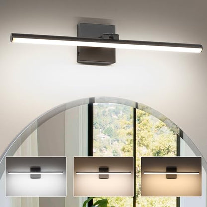 LED Bathroom Vanity Light, Modern Bathroom Light Fixture Over Mirror (3000K/4000K/6000K, Dimmable), Vanity Light Bar with Angle Adjustable, 24 Inch, Black - color: Black, size: 24 inch